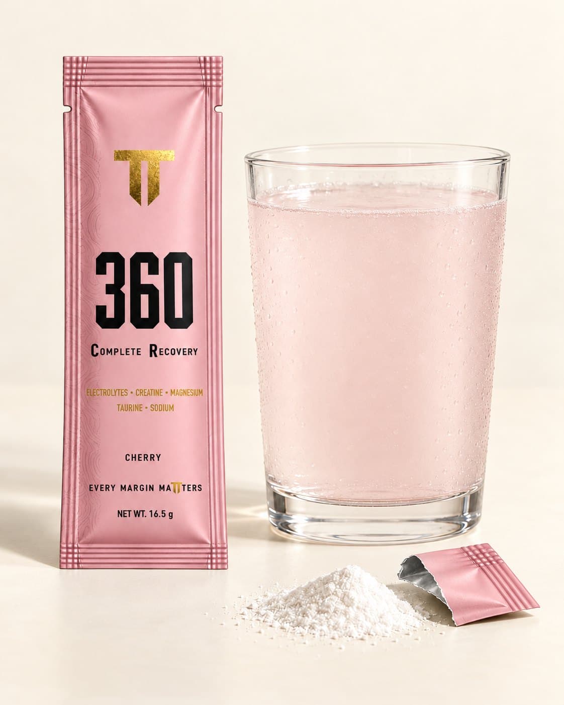 Pouring 360 Complete Recovery into a glass of water